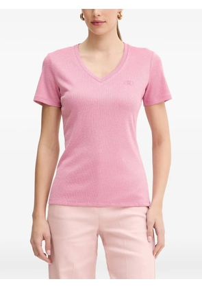 LIU JO logo-embroidered metallic-effect T-shirt - Pink