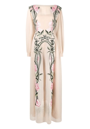 Alberta Ferretti embroidered long-sleeved maxi dress - Pink