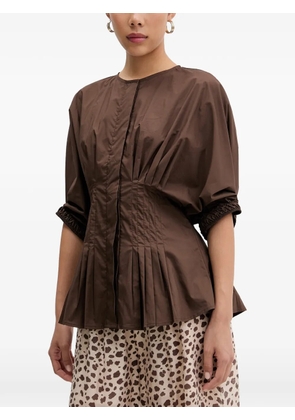 VICOLO pleated-waist puff-sleeve blouse - Brown