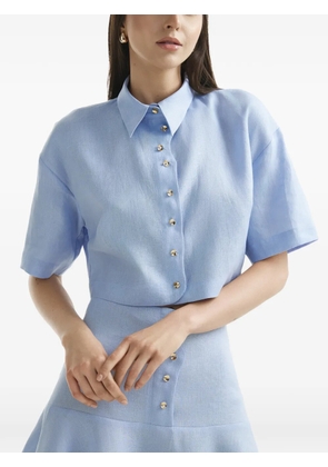 Mia Peculiar Wave linen cropped shirt - Blue