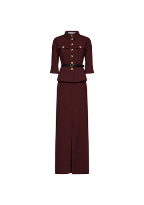 Self-Portrait jewel-button peplum-waist maxi dress - Brown