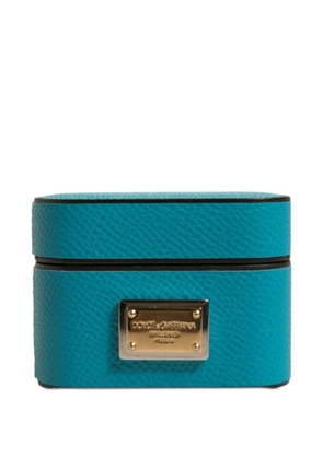 Dolce & Gabbana logo-plaque pebbled leather Airpods case - Blue