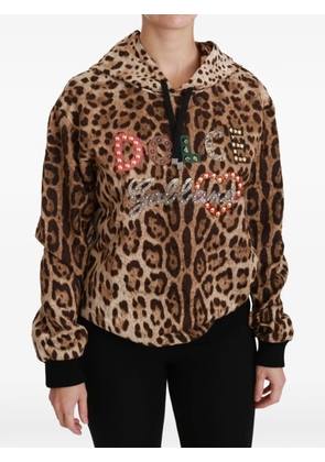 Dolce & Gabbana leopard-print studded hoodie - Brown