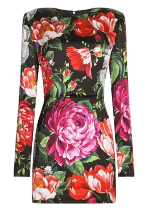 Dolce & Gabbana floral-print padded-shoulder dress - Black