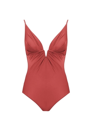 ZIMMERMANN Solstice ruched-detailing V-neck swimsuit - Red
