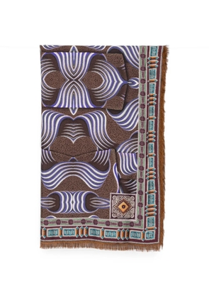 Pierre-Louis Mascia abstract-print frayed-edge scarf - Brown