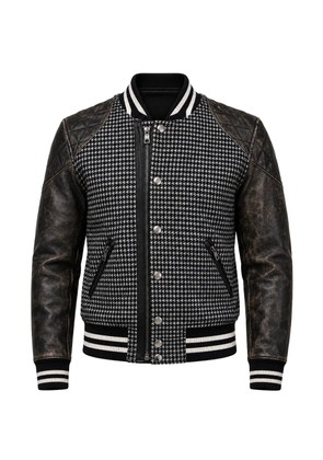 Dolce & Gabbana houndstooth-pattern distressed bomber jacket - Black