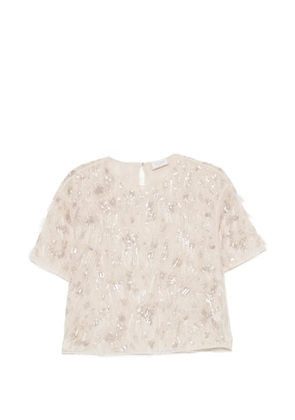 Brunello Cucinelli sequin-embellished fil-coupé T-shirt - Neutrals