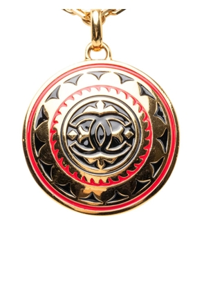 CHANEL Pre-Owned 1950-1970 CC Gold Plated Enamel Sun Medallion Pendant Necklace costume necklace