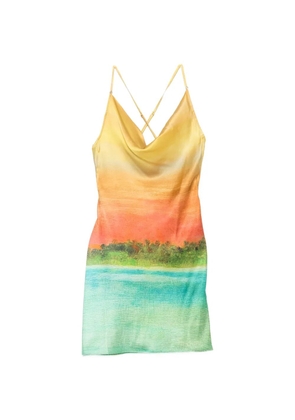 Donde Esteban landscape-print cowl-neck mini dress - Blue