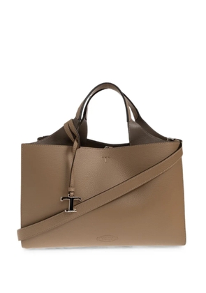 Tod's logo-pendant pebbled-leather tote bag - Neutrals