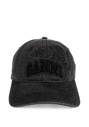 GANNI logo-embroidered floral-detail baseball cap - Black