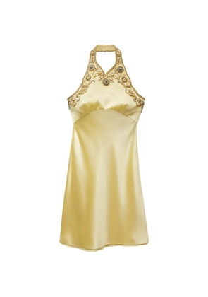 Versace embroidered silk Cady satin mini dress - Yellow