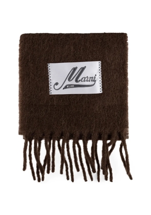 Marni logo-patch fringed scarf - Brown