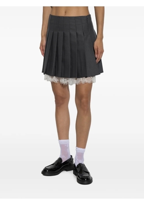 Self-Portrait lace-trim pleated mini skirt - Grey