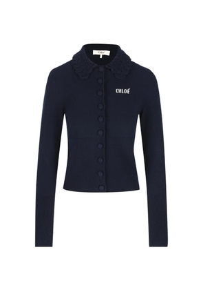 Chloé crochet-collar logo-embroidered cardigan - Blue