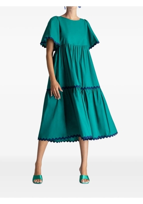 MOUTAKI scalloped-trim tiered midi dress - Green