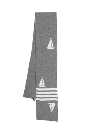 Thom Browne sail-motif merino wool scarf - Grey