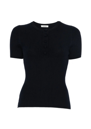 SANDRO ribbed-knit buttoned top - Blue