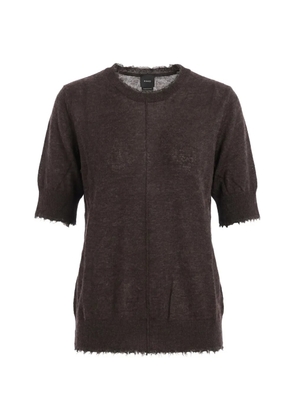 PINKO frayed-edges short-sleeve sweater - Brown