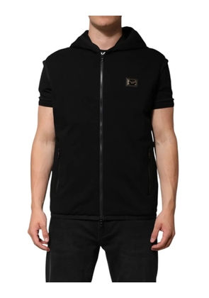 Dolce & Gabbana logo-plaque sleeveless hoodie - Black