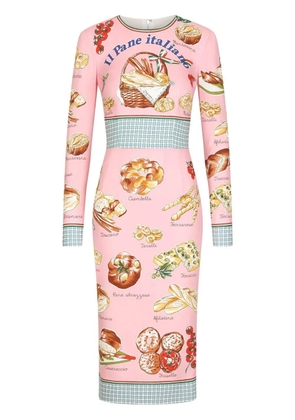 Dolce & Gabbana pastry-print long-sleeve midi dress - Pink