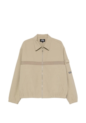 Stüssy tape-detail zip-up mechanic jacket - Green