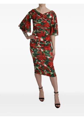 Dolce & Gabbana floral-print ruched dress - Red