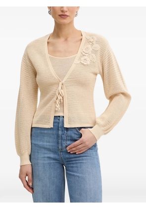 TWINSET floral-appliqué open-knit cardigan - Neutrals