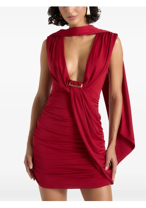 Manière De Voir Mirena in red ruched open-back mini dress with scarf