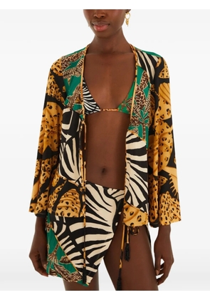 FARM Rio mixed-print tie-front blouse - Black