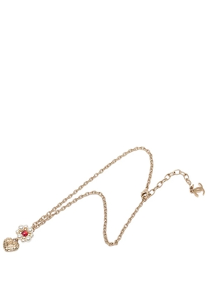 CHANEL Pre-Owned 2021 CC Gold Plated Faux Pearl Flower and Strass Heart Pendant Necklace costume necklace
