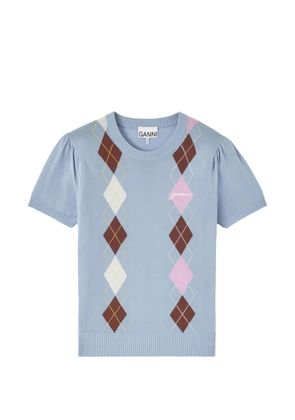GANNI argyle-pattern T-shirt - Blue