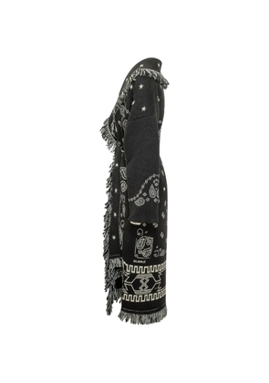 Alanui bandana jacquard fringed coat - Black