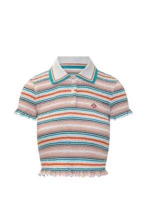 Casablanca shirred striped polo top - White