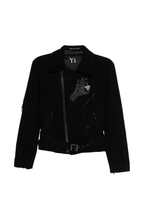 Y's bead-embellished belted jacket - Black