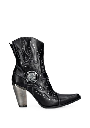 NEW ROCK skull-plaque flame-appliqué boots - Black