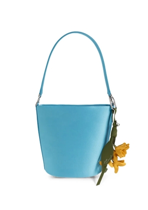 Self-Portrait floral-keychain satin bucket bag - Blue