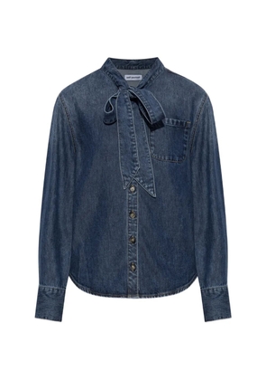 Self-Portrait tie-neck denim shirt - Blue
