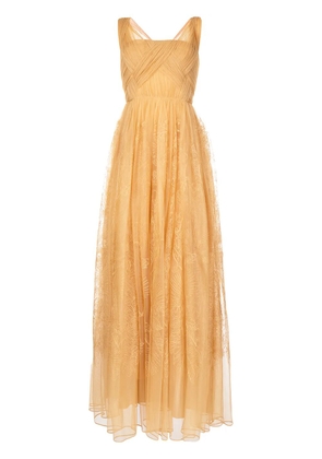 Alberta Ferretti embroidered motif pleated gown - Yellow
