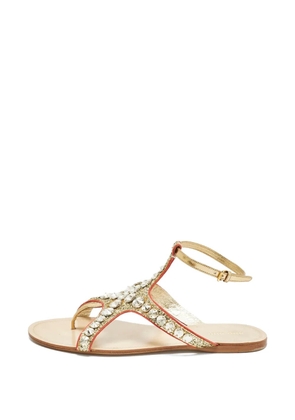 Miu Miu Pre-Owned crystal-embellished flat sandals - Gold