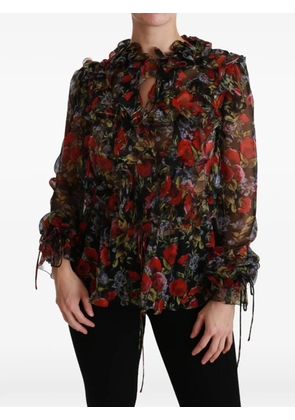 Dolce & Gabbana floral-print ruffled blouse - Black