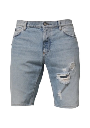 Dolce & Gabbana distressed crest-patch shorts - Blue