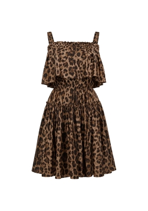 Dolce & Gabbana leopard-print tiered mini dress - Neutrals