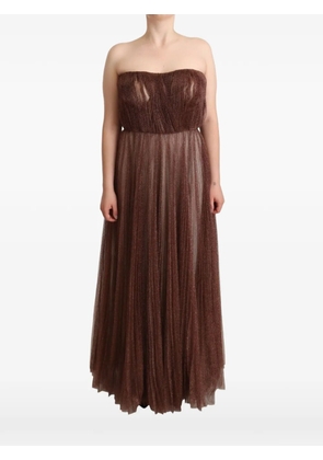 Dolce & Gabbana glitter-finish pleated maxi dress - Brown