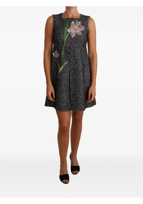 Dolce & Gabbana floral-appliqué houndstooth mini dress - Black