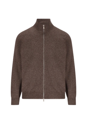 Brunello Cucinelli zip-up ribbed-trim sweater - Brown