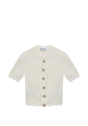 Self-Portrait scallop-edge pointelle-knit cardigan - White