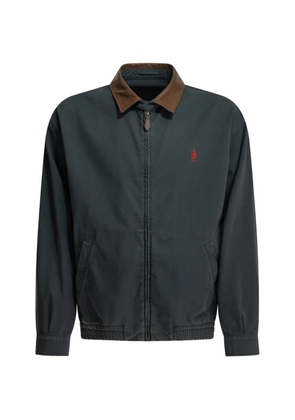 Prada logo-embroidered contrast-collar coat - Blue
