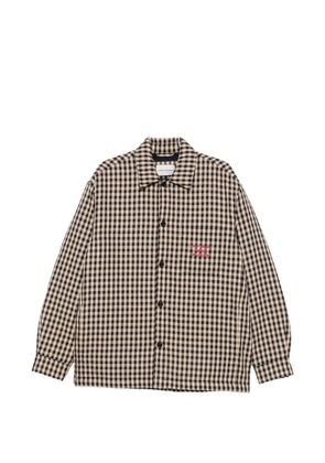 Drôle De Monsieur gingham-check slogan-print cotton overshirt - Neutrals